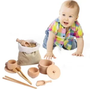 צעצועים מונטסוריים - כלי מטבח מעץ לתינוקות